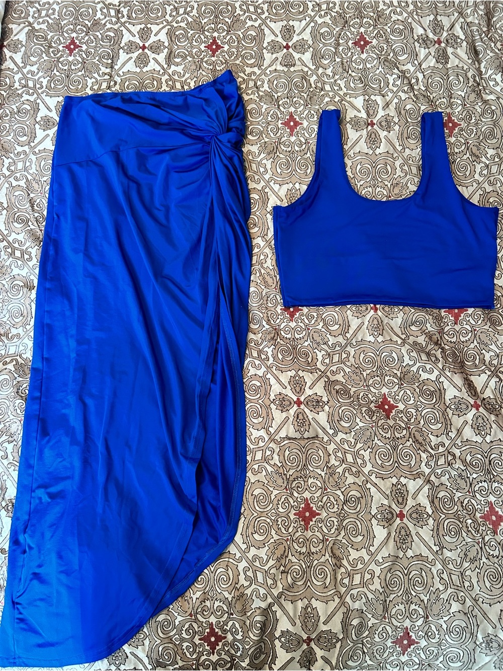 Women Royal Blue Two-Piece Skirt Set Large